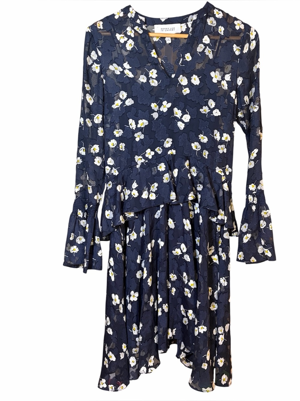 Derek Lam 10 Crosby Floral Flow Boho Dress 100% Silk Navy Blue Women’s Size 0